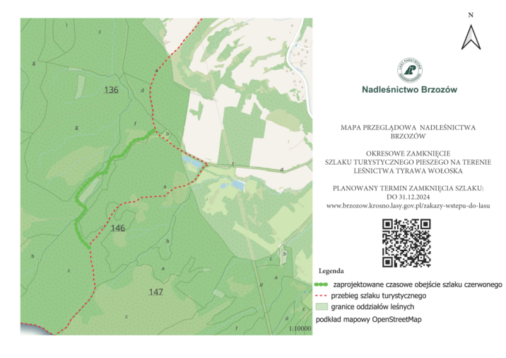 Mapa&#x20;ilustrująca&#x20;przebieg&#x20;zamkniętego&#x20;szlaku&#x20;turystycznego&#x20;wraz&#x20;z&#x20;trasą&#x20;alternatywną