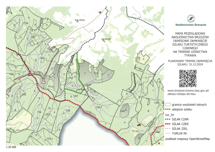 Mapa&#x20;ilustrująca&#x20;przebieg&#x20;fragmentu&#x20;szlaku&#x20;czarnego&#x20;wraz&#x20;z&#x20;zaznaczeniem&#x20;jego&#x20;obejścia